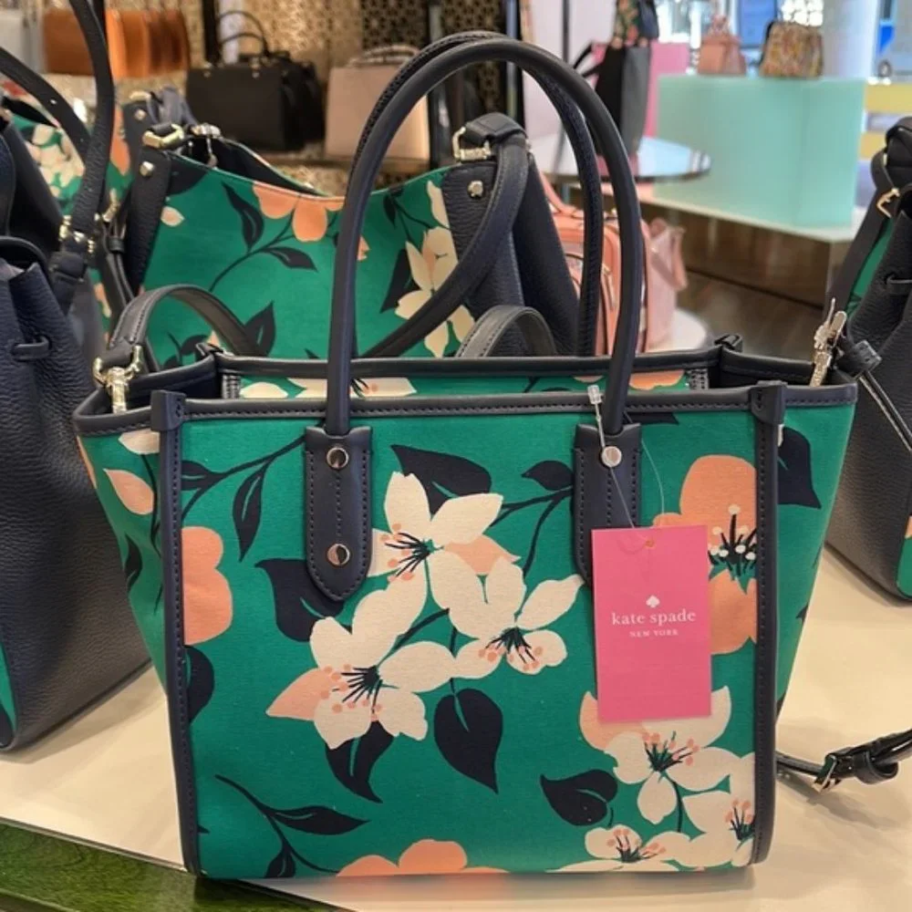 Kate Spade Small Tote Crossbody Bag Lily Blooms Green Multi - Picture 7 of 16